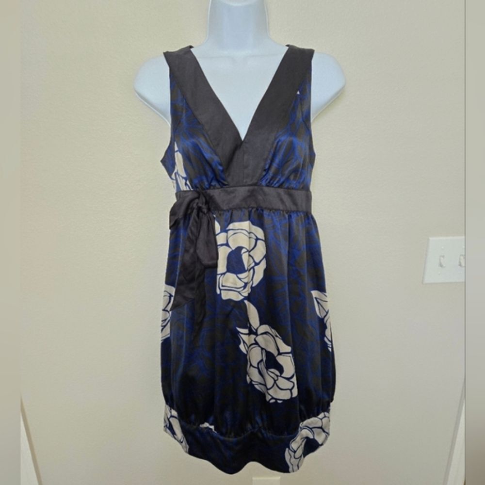 Vintage Y2K DKNY Floral V Neck Satin Dress XS Cocktail Party Evening